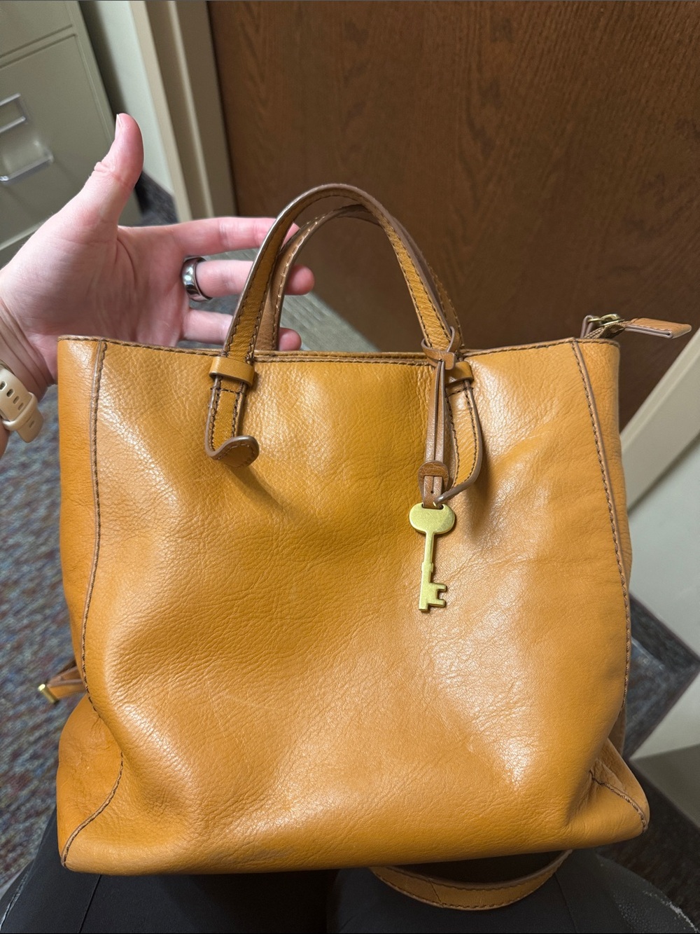 Fossil Leather Backpack with Key Charm